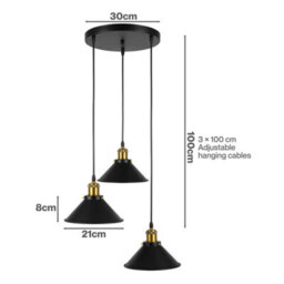 Emitto Pendant Light 3 Lights Height Adjustable Vintage Ceiling Light Black - thumbnail 4