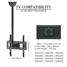 "Ceiling Mount Tv Wall Bracket Roof Rack Retractable Pole For 32""-70"" Flat Screen" - thumbnail 2