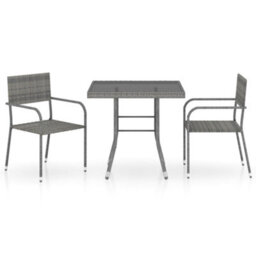 Berkfield 3 Piece Garden Dining Set Poly Rattan Anthracite & Grey - thumbnail 2