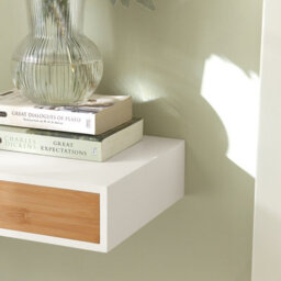 Sobuy Frg93-Nw,modern Wall Mounted Shelf Floating Shelf With Drawer For Bedroom, Hallway & Living Room,white & Nature - thumbnail 8