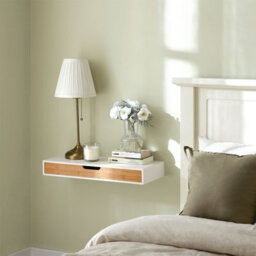 Sobuy Frg93-Nw,modern Wall Mounted Shelf Floating Shelf With Drawer For Bedroom, Hallway & Living Room,white & Nature - thumbnail 2