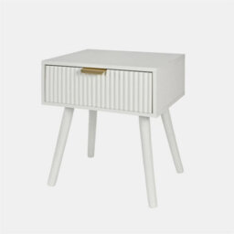 Ohs Ribbed Wood Bedside Table 1 Drawer Cabinet Nightstand Storage Unit - Cream - thumbnail 2