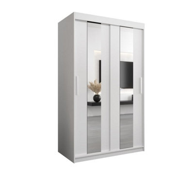 Arte Modern White Pole Sliding Door Wardrobe W1200mm H2000mm D620mm Mirrored Sleek Storage Solution - image 1