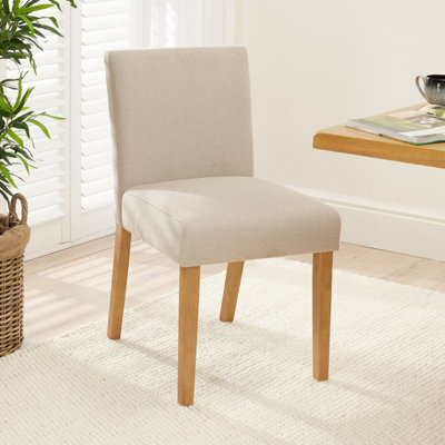 The Furniture Market Monty Natural Oatmeal Fabric Dining Chair Natural Oak Hardwood Legs Modern Minimalist Design Cushioned Seat Minor Assembly - image 1