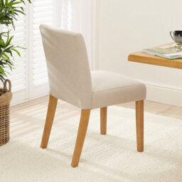 The Furniture Market Monty Natural Oatmeal Fabric Dining Chair Natural Oak Hardwood Legs Modern Minimalist Design Cushioned Seat Minor Assembly - thumbnail 2