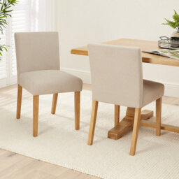 The Furniture Market Monty Natural Oatmeal Fabric Dining Chair Natural Oak Hardwood Legs Modern Minimalist Design Cushioned Seat Minor Assembly - thumbnail 3