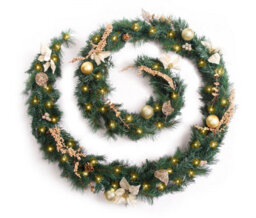 Best Artificial 12Ft Gold Decorated Christmas Garland With 100 Warm White Battery Lights Banister Fireplace Staircase