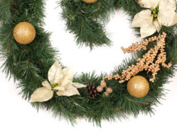 Best Artificial 12Ft Gold Decorated Christmas Garland With 100 Warm White Battery Lights Banister Fireplace Staircase - thumbnail 5