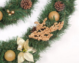 Best Artificial 12Ft Gold Decorated Christmas Garland With 100 Warm White Battery Lights Banister Fireplace Staircase - thumbnail 7