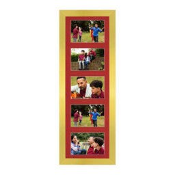 AK Frames 26X8 Gold Sleek Multi Photo Frame With Crimson Mount - Holds 5 Apertures (5X) 6X4 Photos
