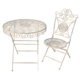 Dibor Vintage 3 Piece Luxury Cream Indoor Furniture Dining Table And Chair Folding Bistro Set - thumbnail 2