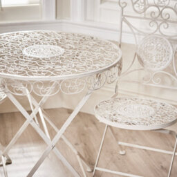 Dibor Vintage 3 Piece Luxury Cream Indoor Furniture Dining Table And Chair Folding Bistro Set - thumbnail 3
