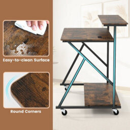 Brown Mobile Gaming Writing Desk With Monitor Stand Power Outlets - thumbnail 3