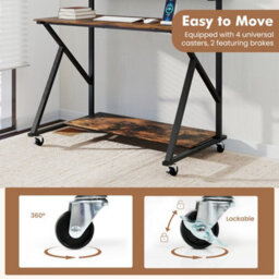 Brown Mobile Gaming Writing Desk With Monitor Stand Power Outlets - thumbnail 5