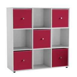 Urbn-Living 9 Cube White Wooden Bookcase Shelving Unit With 5 Collapsible Fabric Drawers Fuchsia