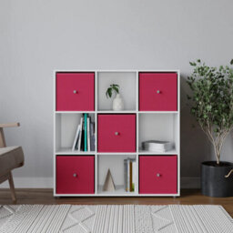 Urbn-Living 9 Cube White Wooden Bookcase Shelving Unit With 5 Collapsible Fabric Drawers Fuchsia - thumbnail 2