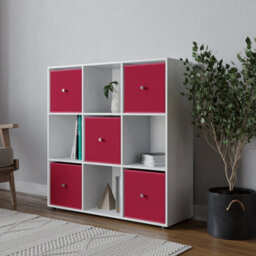 Urbn-Living 9 Cube White Wooden Bookcase Shelving Unit With 5 Collapsible Fabric Drawers Fuchsia - thumbnail 3