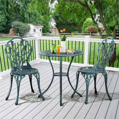 Yaheetech Green 3 Piece Patio Bistro Table Set With Umbrella Hole Floral Design - image 1