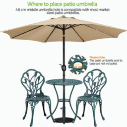 Yaheetech Green 3 Piece Patio Bistro Table Set With Umbrella Hole Floral Design - thumbnail 8