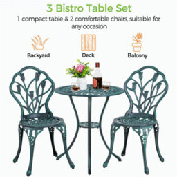 Yaheetech Green 3 Piece Patio Bistro Table Set With Umbrella Hole Floral Design - thumbnail 4