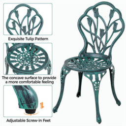 Yaheetech Green 3 Piece Patio Bistro Table Set With Umbrella Hole Floral Design - thumbnail 6