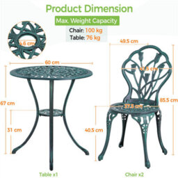 Yaheetech Green 3 Piece Patio Bistro Table Set With Umbrella Hole Floral Design - thumbnail 3