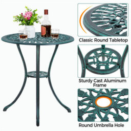 Yaheetech Green 3 Piece Patio Bistro Table Set With Umbrella Hole Floral Design - thumbnail 5
