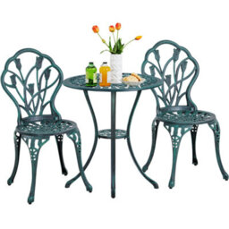 Yaheetech Green 3 Piece Patio Bistro Table Set With Umbrella Hole Floral Design - thumbnail 2