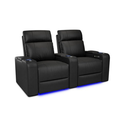 Valencia Piacenza Power Headrest Home Theater Seating Row Of 2 Black Nappa Leather Power Recliner Led Cup Holder - image 1