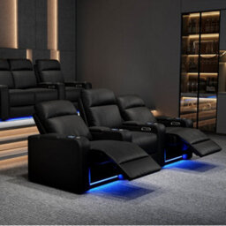 Valencia Piacenza Power Headrest Home Theater Seating Row Of 2 Black Nappa Leather Power Recliner Led Cup Holder - thumbnail 3