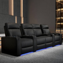 Valencia Piacenza Power Headrest Home Theater Seating Row Of 2 Black Nappa Leather Power Recliner Led Cup Holder - thumbnail 2