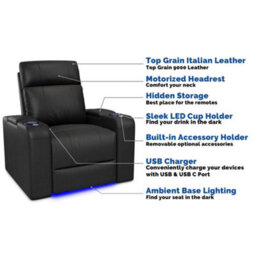 Valencia Piacenza Power Headrest Home Theater Seating Row Of 2 Black Nappa Leather Power Recliner Led Cup Holder - thumbnail 7