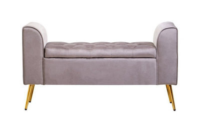 Orsina Mink Velvet Bench With Gold Finish Legs, Comfy Padded Seat Velvet Seat, Built To Last Bedroom Bench - image 1