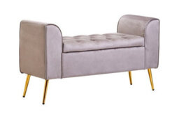 Orsina Mink Velvet Bench With Gold Finish Legs, Comfy Padded Seat Velvet Seat, Built To Last Bedroom Bench - thumbnail 3