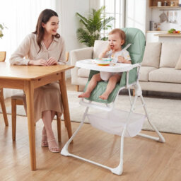 Gainoom Foldable Green High Chair For Babies And Toddlers Portable High Chair With 3-Level Adjustable Tray & Footrest - thumbnail 4