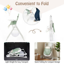 Gainoom Foldable Green High Chair For Babies And Toddlers Portable High Chair With 3-Level Adjustable Tray & Footrest - thumbnail 7