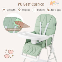 Gainoom Foldable Green High Chair For Babies And Toddlers Portable High Chair With 3-Level Adjustable Tray & Footrest - thumbnail 8