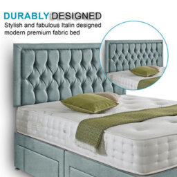 Dining Tables Lisbon Matching Headboard Divan Set, 2 Drawer On Same Side With Sprung 1500 Comfort Mattress - Chenille Pale Blue - Double - thumbnail 3