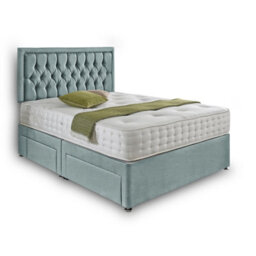 Dining Tables Lisbon Matching Headboard Divan Set, 2 Drawer On Same Side With Sprung 1500 Comfort Mattress - Chenille Pale Blue - Double - thumbnail 4