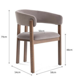 Amara Stone Grey Velvet Dining Chair With Walnut Effect Ash Solid Wood Frame - thumbnail 7