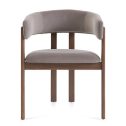 Amara Stone Grey Velvet Dining Chair With Walnut Effect Ash Solid Wood Frame