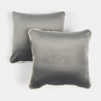 OHS 2 Pack Soft Matte Velvet Piped Edge Cushion Covers Square Pillowcases, Charcoal Grey - image 1