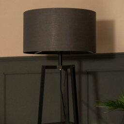 Valuelights Hiru Black 3 Tier Shelf Floor Lamp With Charcoal Drum Shade And Bulb - thumbnail 4