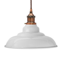 Pale Grey St Edmund's Painted Dome Pendant Light With Antique Copper Lamp Holder And Brown Twisted Cable - Se Home - thumbnail 1