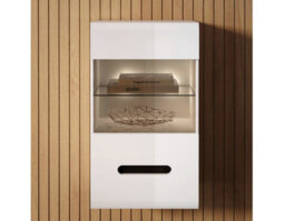 Impact Furniture Wall Display Unit Glass Cabinet Modern Floating Led Lights White Gloss Azteca - thumbnail 3