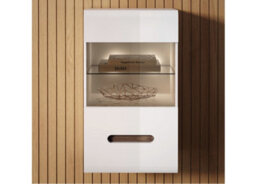 Impact Furniture Wall Display Unit Glass Cabinet Modern Floating Led Lights White Gloss Azteca