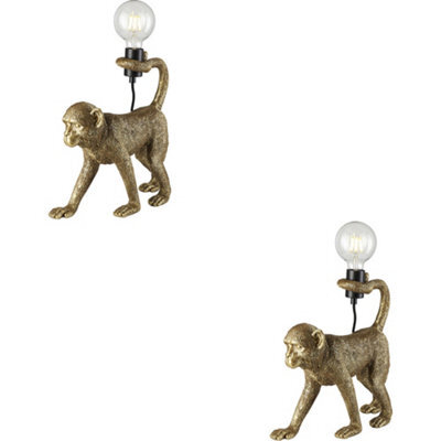 Loops 2 Pack Vintage Gold Paint Table Lamp - Matt Black Shade - 375mm Tall Light - 10W Led E27 - image 1
