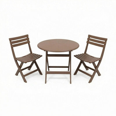 Alivio 3-Piece Folding Bistro Table & Chairs Set, Foldable Space-Saving Patio Furniture, Indoor Outdoor Dining Cafe Set (Brown) - image 1