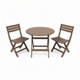Alivio 3-Piece Folding Bistro Table & Chairs Set, Foldable Space-Saving Patio Furniture, Indoor Outdoor Dining Cafe Set (Brown) - thumbnail 1