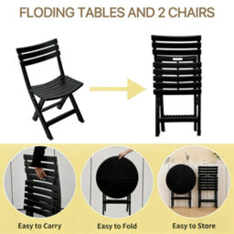 Alivio 3-Piece Folding Bistro Table & Chairs Set, Foldable Space-Saving Patio Furniture, Indoor Outdoor Dining Cafe Set (Brown) - thumbnail 2